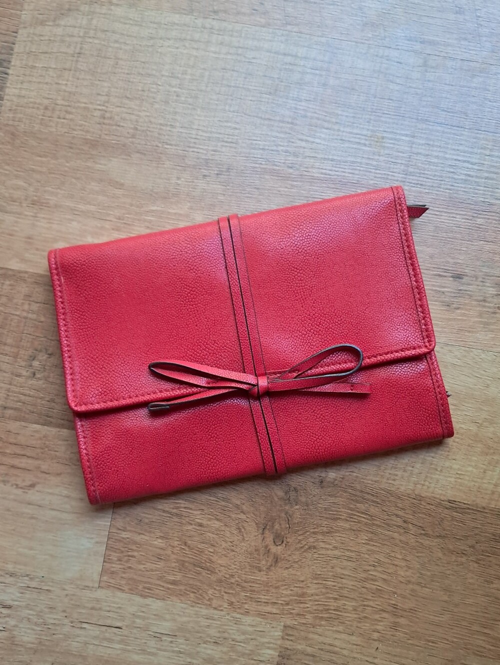 Red Leather Bow Wrap Jewelry Travel Storage Clutch